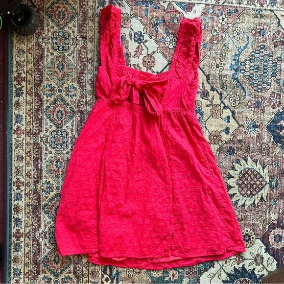 Old Navy Red pink vibrant milkmaid  Mini Sundress, size M, NWT - Picture 4 of 6